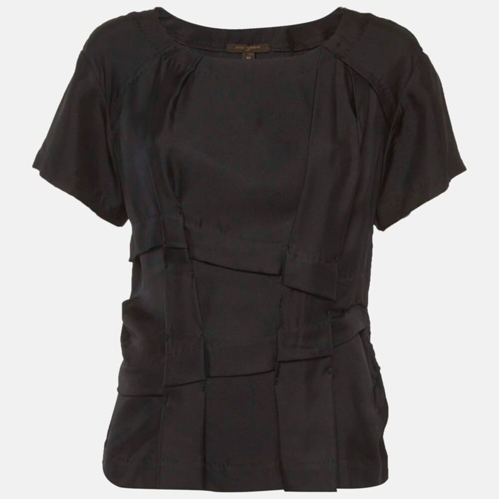 Louis Vuitton Black Silk Pleated Top M